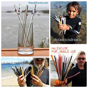 Glass Dharma straws and plastic straws found on beaches