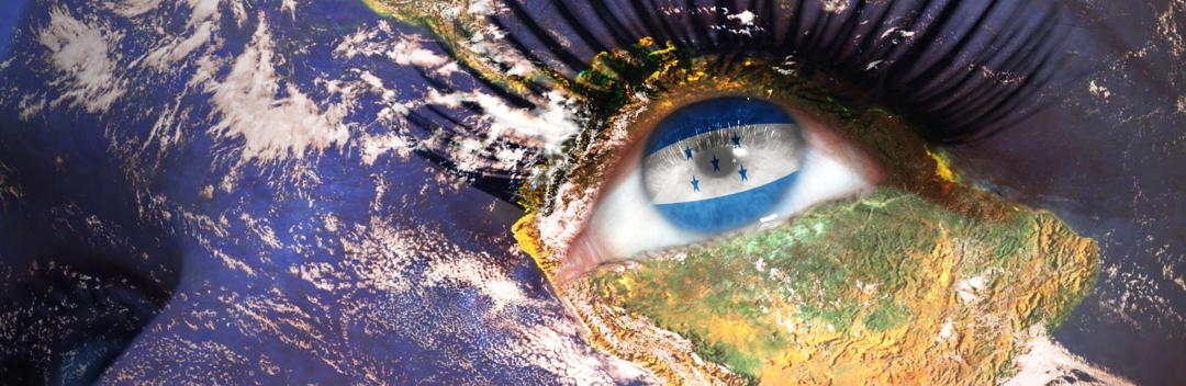 Eye superimposed over planet earth