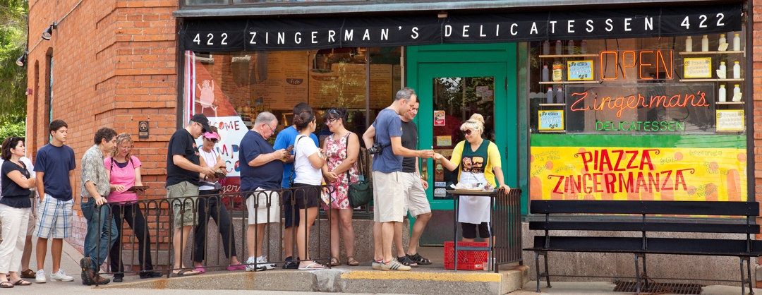 A line of customers waits in line at Zingerman's Delicatessen in Ann Arbor, Michigan. (release no. R17059, location) Photo by Kevin J. Miyazaki/Redux