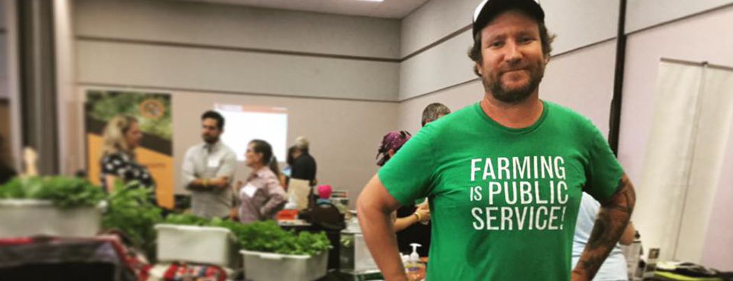 Farmers market - farming is public service on front of t-shirt