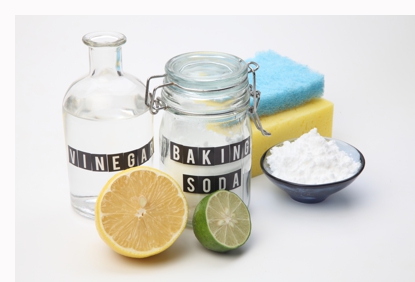 Homemade green cleaning.Lemon and baking soda on white background