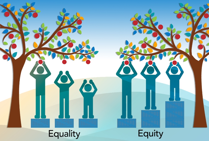 graphic image of figures picking apples from trees standing on crates