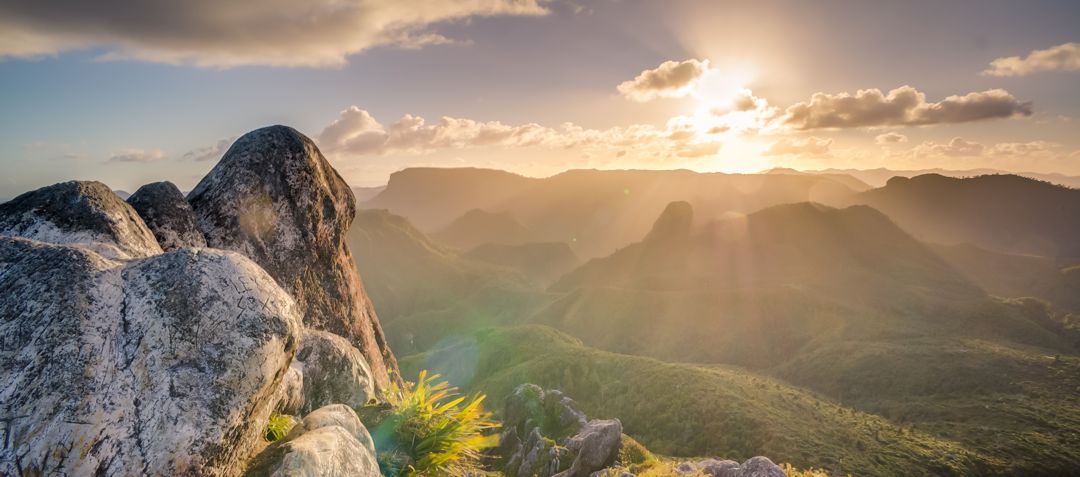 sunrise over mountains and rock