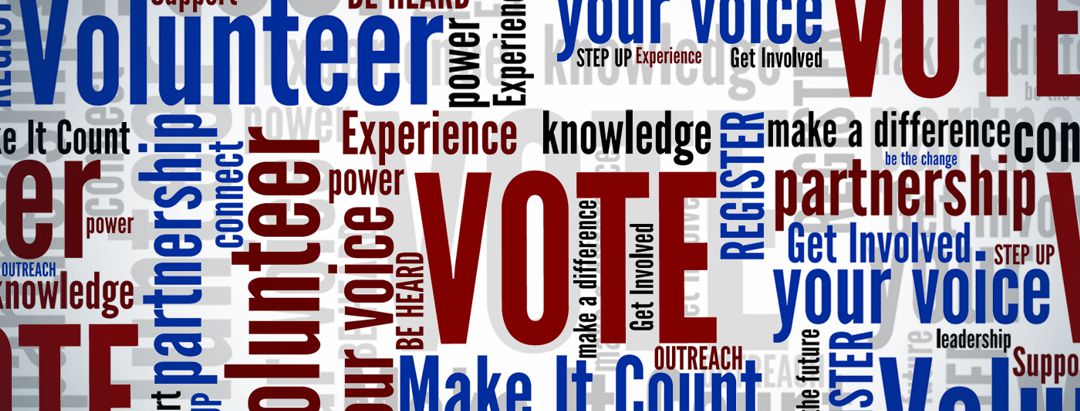 all text with words about voting, volunteering, voice