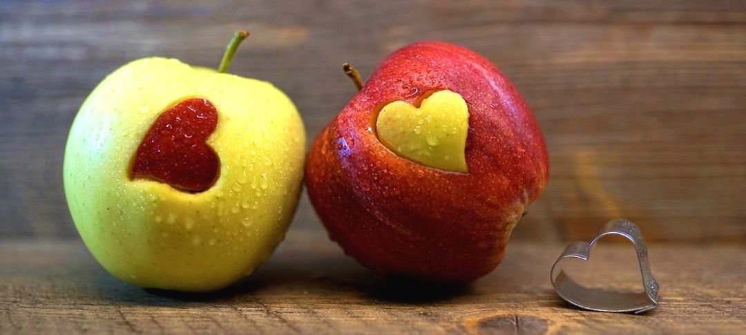 2 apples with heart shaped cookie cutter