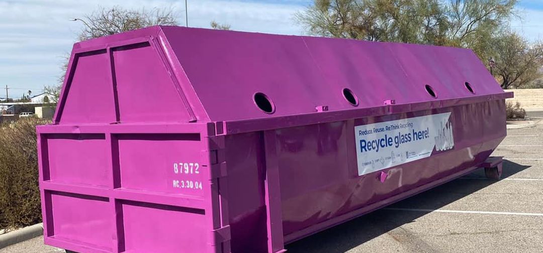 purple glass recycling container