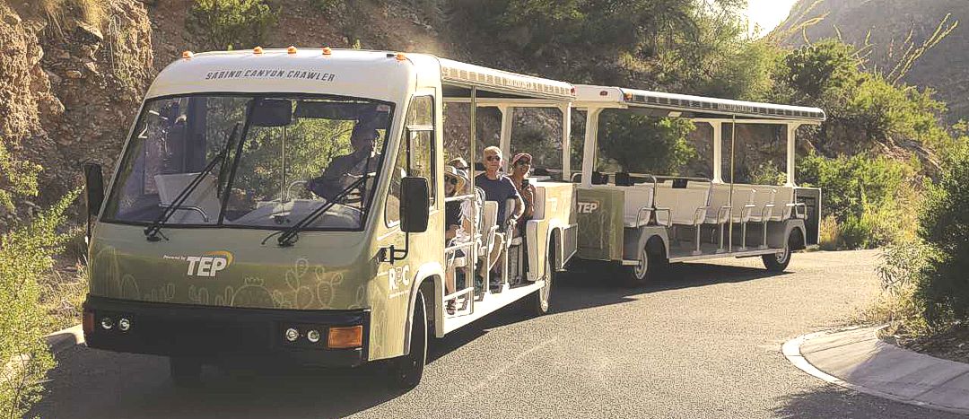 Zero emissions electric shuttle at Sabino Canyon in Tucson AZ